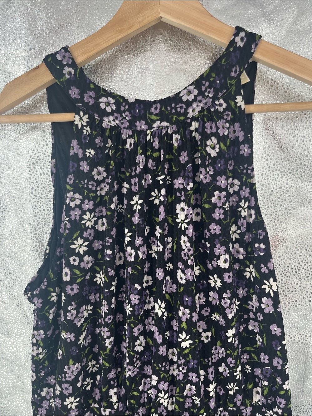 Michael Kors Floral Tiered Halter Dress Medium M Purple Black Ruffle Wedding Gst - Picture 5 of 15
